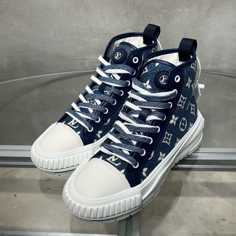 Louis Vuitton/路易威登 LV Squad 老花滿印高幫帆布鞋 藍色 38碼