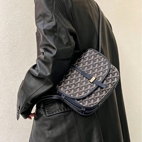 🌼Goyard戈雅Belvedere 系列郵差包深藍雙色壓花全新全配