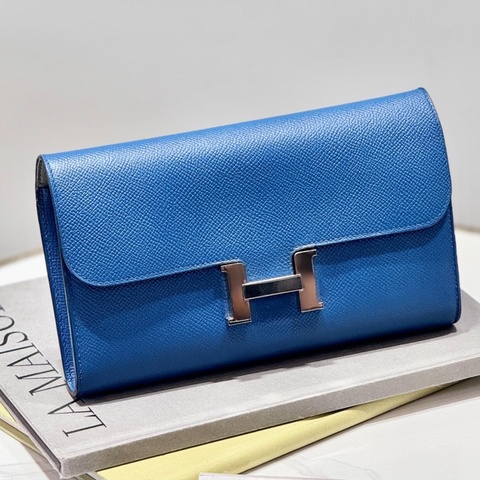Hermes 愛馬仕kelly to long錢包ep皮銀扣 北方藍A刻