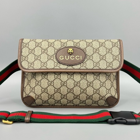 GUCCI 古馳 經典老花虎頭腰包 黑標028