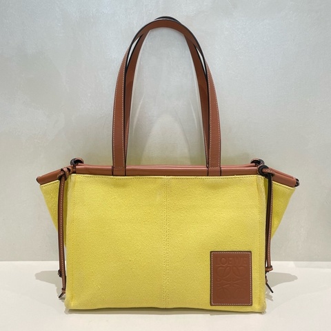 Loewe羅意威黃色帆布拼皮cushion托特包 內標2020年