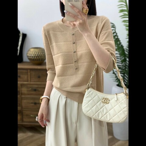 Chanel香奈兒白色金扣19bag腋下hobo大號 99新✨️