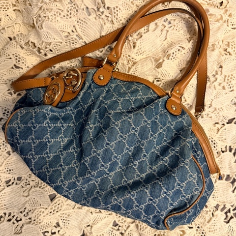 GUCCI 古馳 藍色牛仔布 單寧布 Sukey 兩用包 223974