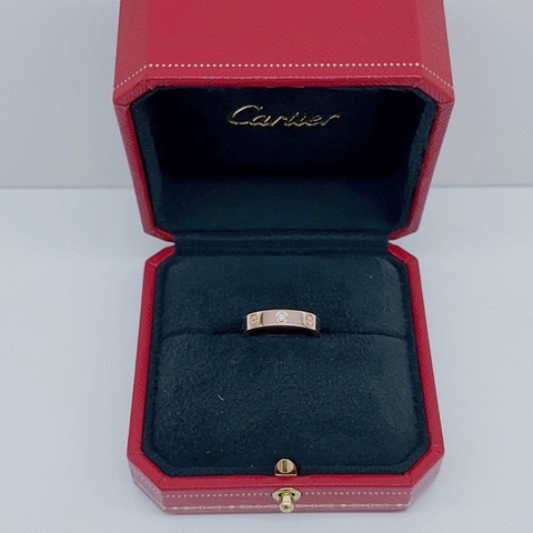 Cartier卡地亞love系列18K玫瑰金單鑽鑽石戒指  57號  附件：盒子