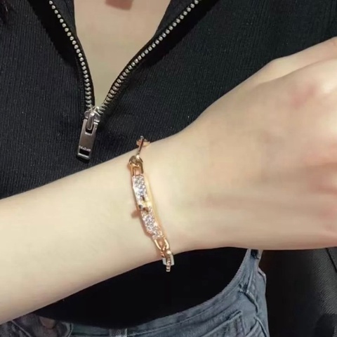 HERMES愛馬仕玫瑰金半鑽Kelly Chain手鍊 SH碼  附件：盒子