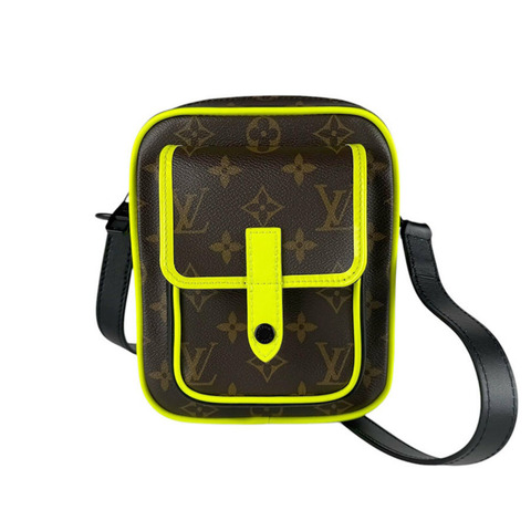 路易威登 LOUIS VUITTON 單肩包 Monogram Macassar Christopher 穿戴錢包 棕色 螢光黃 男士 M80793 z10153