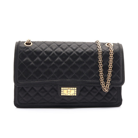 黑色 菱格紋 緞面 2.55 Reissue 鍊帶 肩背包 無卡【CHANEL 香奈兒】