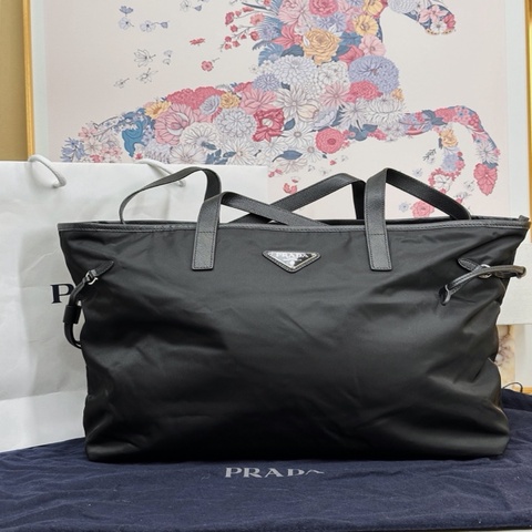 99新PRADA 普拉達 黑色尼龍三角標手提單肩托特包 尺寸35*13.5*30
