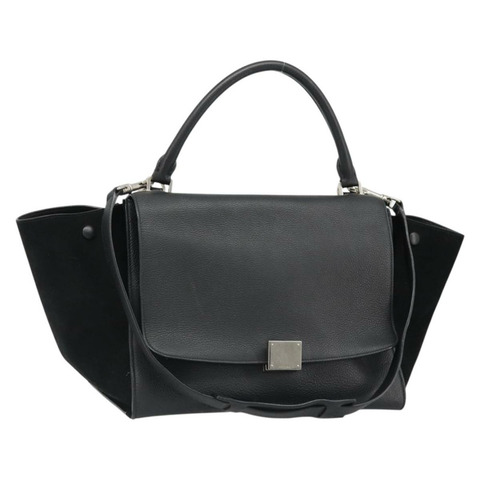 CELINE Trapeze 手提包，黑色銀色皮革絨面革，正品編號 186832V