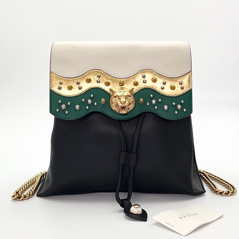 ✨ GUCCI 拼色虎頭鉚釘鏈條後背包 ✨