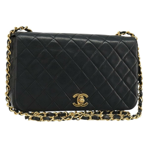香奈兒 (CHANEL) 絎縫鏈條肩背包，羊皮材質，黑色，金色雙C標誌，正品編號 187092SAM