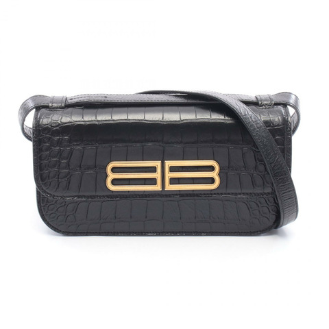 BALENCIAGA GOSSIP 壓花單肩背包 674693 黑色皮革 二手 女士