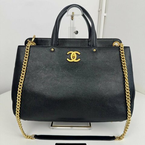 香奈兒/Chanel 黑金顆粒牛皮手提肩背包