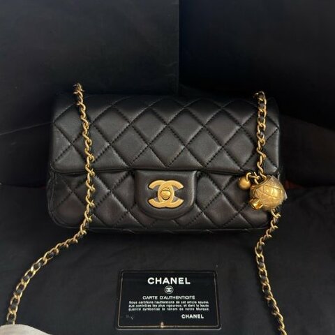 閒置新 香奈兒/Chanel CF大mini金球黑金鏈條包
