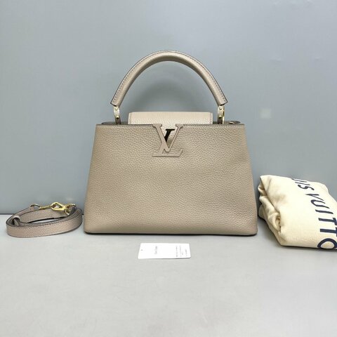 芯片款 路易威登/Louis Vuitton Capucines中號灰色金扣手提包