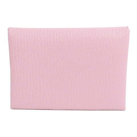 HERMES Chevre皮革Calvi Duo Compact卡片套Mauve Sylvestre