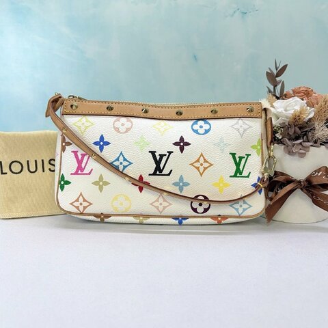 LV 聯名村上隆白三彩帆布麻將包