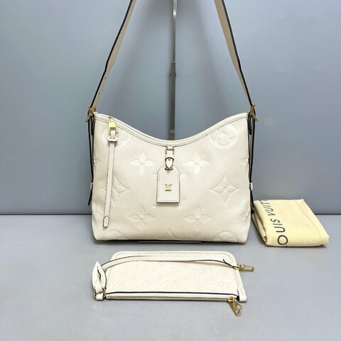芯片款 路易威登/Louis Vuitton Carryall小號米白色全皮壓紋子母包