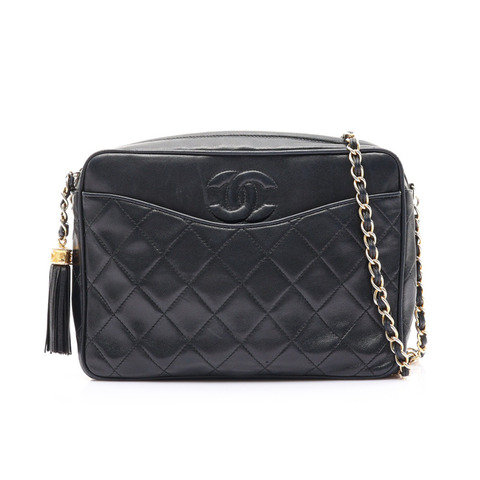 黑色 羊皮 鍊帶 肩背包 金釦【CHANEL 香奈兒】 A01287