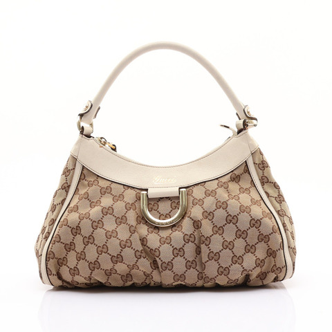 烏木色 GG 帆布 白色牛皮 Abbey D-Ring 肩背包【GUCCI 古馳】 190525