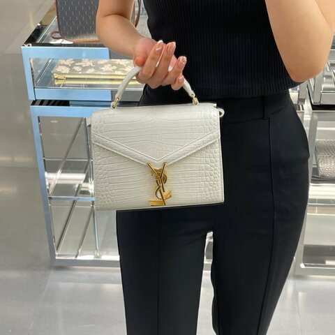 YSL Cassandra金扣鱷魚壓紋手提肩背斜背包 20*16*7 98新配件塵袋