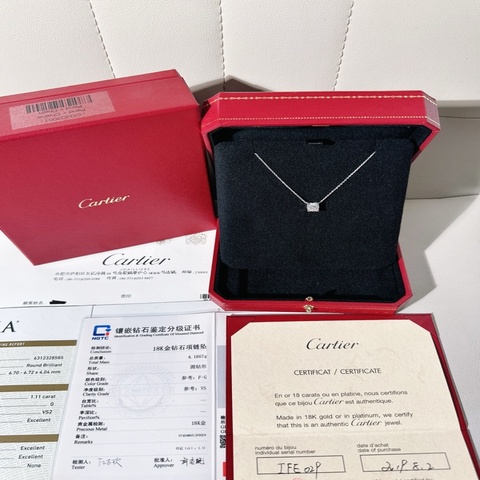 Cartier卡地亞 C DE CARTIER系列 白金單鑽一克拉牛頭石項鍊，鑽石1.11ct