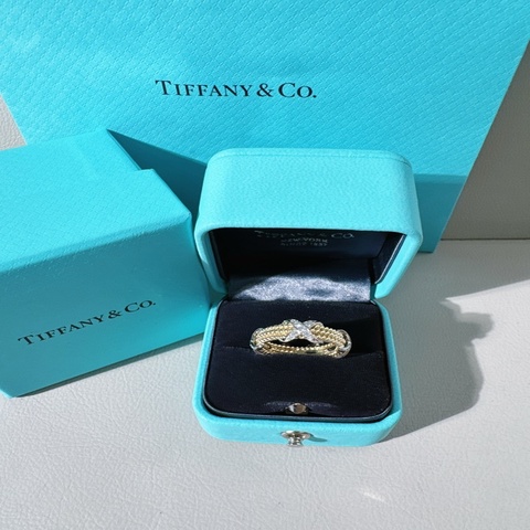 Tiffany & Co. 蒂芙尼 Schlumberger 史隆伯傑 大師 系列 Rope 三行X形戒指，51碼