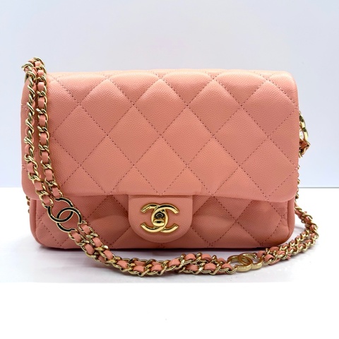 CHANEL 香奈兒 粉橘色 MATELASSE MINI 鏈條斜背包 RFID