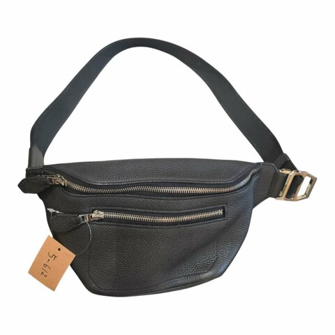 【美收精品】HERMÈS  Cityslide Cross 經典熱門黑銀配色全皮革斜背腰包 / 胸包  5-612