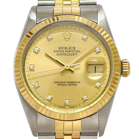 勞力士 Datejust 金銀腕錶 16013G 男士 10 鑽 750 不鏽鋼組合自動上鍊 R313*** 勞力士