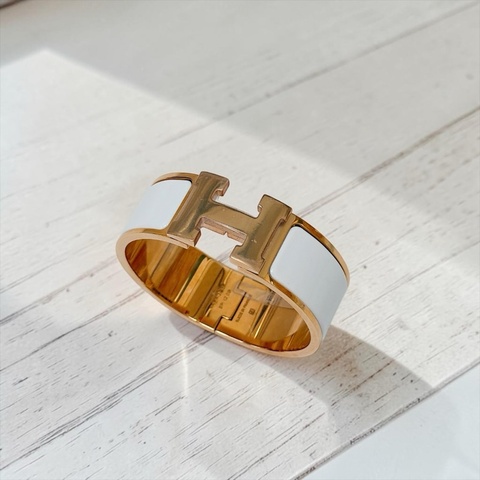 莉亞精品♡ Hermes H寬版手環白金 Pm 二手美品