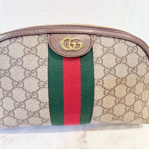 Gucci PVC拚咖牛皮金釦OPHIDIA貝殼包