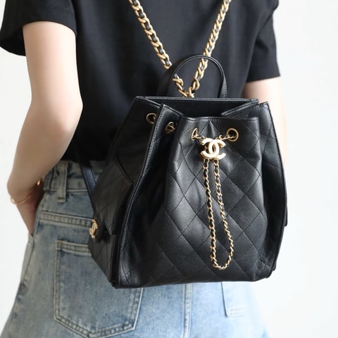 💎Chanel香奈兒｜黑金荔枝皮25bag雙肩包｜全新閒置芯片款