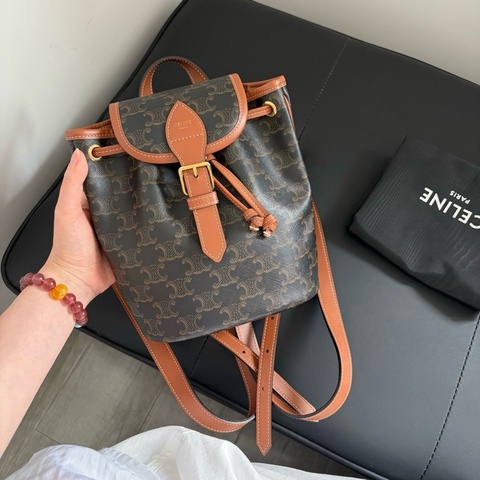 Celine 賽琳 黑色老花凱旋門雙肩包 背包