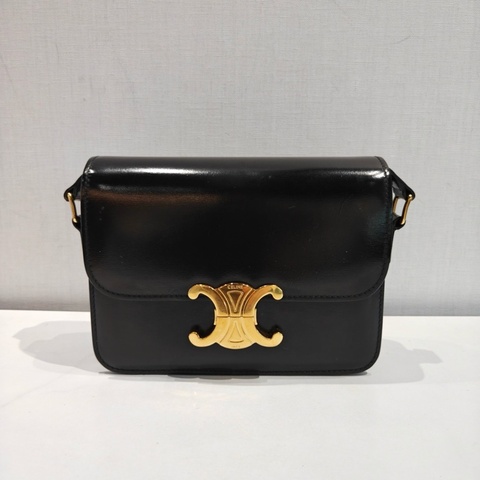 賽琳/Celine 凱旋門box teen 牛皮黑金 斜挎包