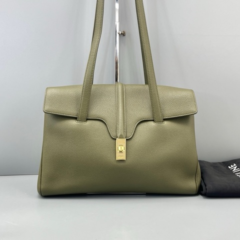 Celine 賽琳 soft16中號 單肩包 全皮橄欖綠色 金扣