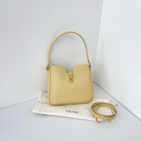 Celine 賽琳 奶黃色金扣 雙肩帶 CAMILLE 16 SOFT 單肩包斜挎包手提包 金扣