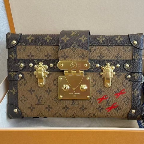 99新Louis Vuitton 路易威登 petite malle 焦糖老花拼色 男女同款硬盒子 芯片款