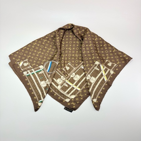 LOUIS VUITTON 路易威登 棕色老花 絲巾