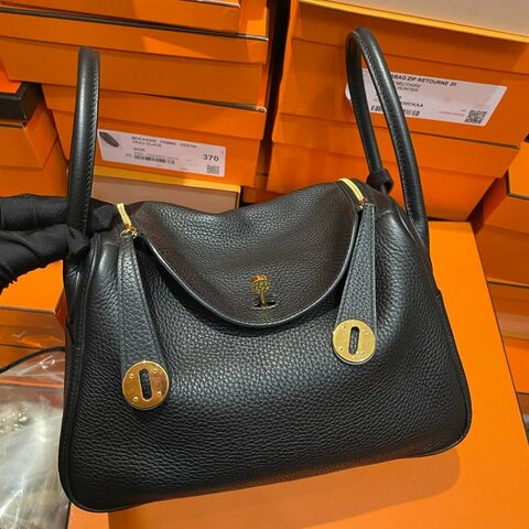 Hermes Lindy26 黑金TC皮 肩背包