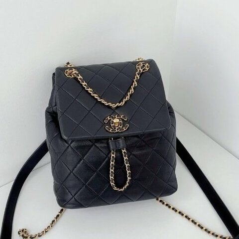 芯片款 香奈兒/Chanel 薩爾茨堡19Bag 黑金mini雙肩包