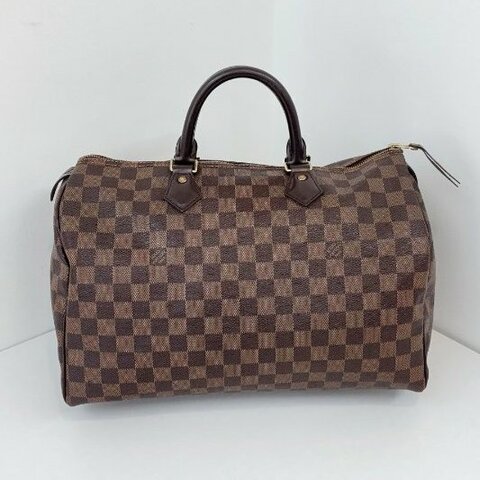 路易威登/Louis Vuitton 棕棋盤格Speedy35 波士頓包枕頭包手提包