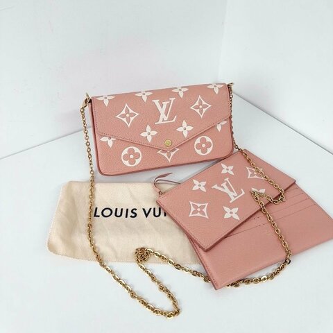 近新品 路易威登/Louis Vuitton 粉色全皮壓花三合一鏈條包 芯片款