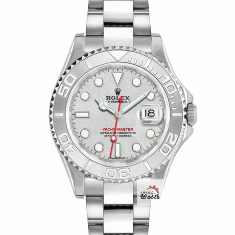 【大眾名錶】Rolex 勞力士169622 Yacht-Master 鉑金小遊艇 2019/12卡 灰面紅針 PT950鉑金噴砂錶圈/面盤 B1403
