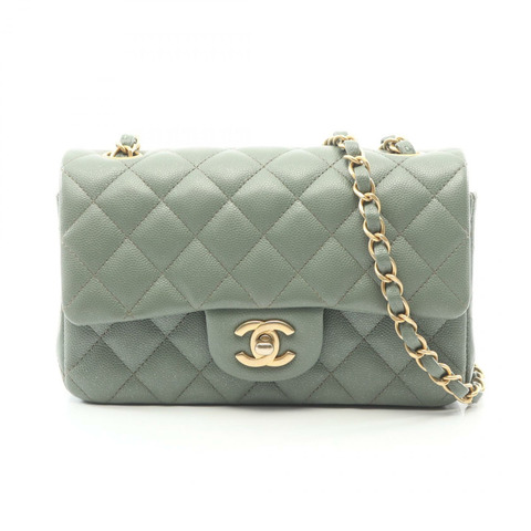 香奈兒 (CHANEL) 迷你絎縫 20 肩背斜背包 A69900 皮革 綠色 二手 金色五金 CC