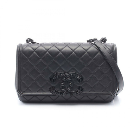 香奈兒 (CHANEL) Matelasse Chain 斜背單肩包，黑色皮革，二手女款