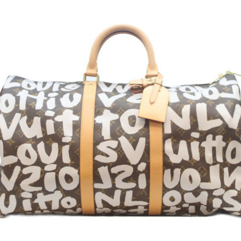路易威登 M92197 Keepall 50 Monogram Graffiti 波士頓包 白色 女款
