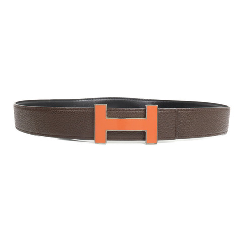 HERMES Togo/Box皮革Reversible H Belt 85cm皮帶Chocolat/Noir