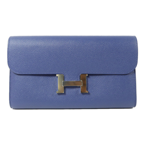 HERMES Epsom皮革Constance Wallet長錢包Bleu Agate