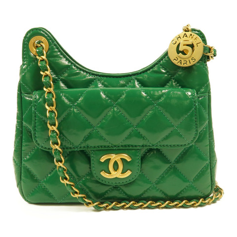 CHANEL 牛皮皮革Wavy CC Hobo Small鏈帶肩背袋